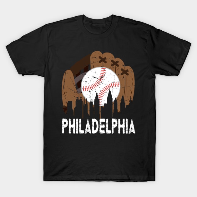 Vintage Philadelphia Baseball Glove Retro Philly Cityscap T-Shirt by DesignHND